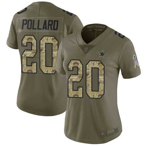Women%27s Dallas Cowboys #20 Tony Pollard Olive Camo Limited 2017 Salute to Service Jersey Dyin->tennessee titans->NFL Jersey